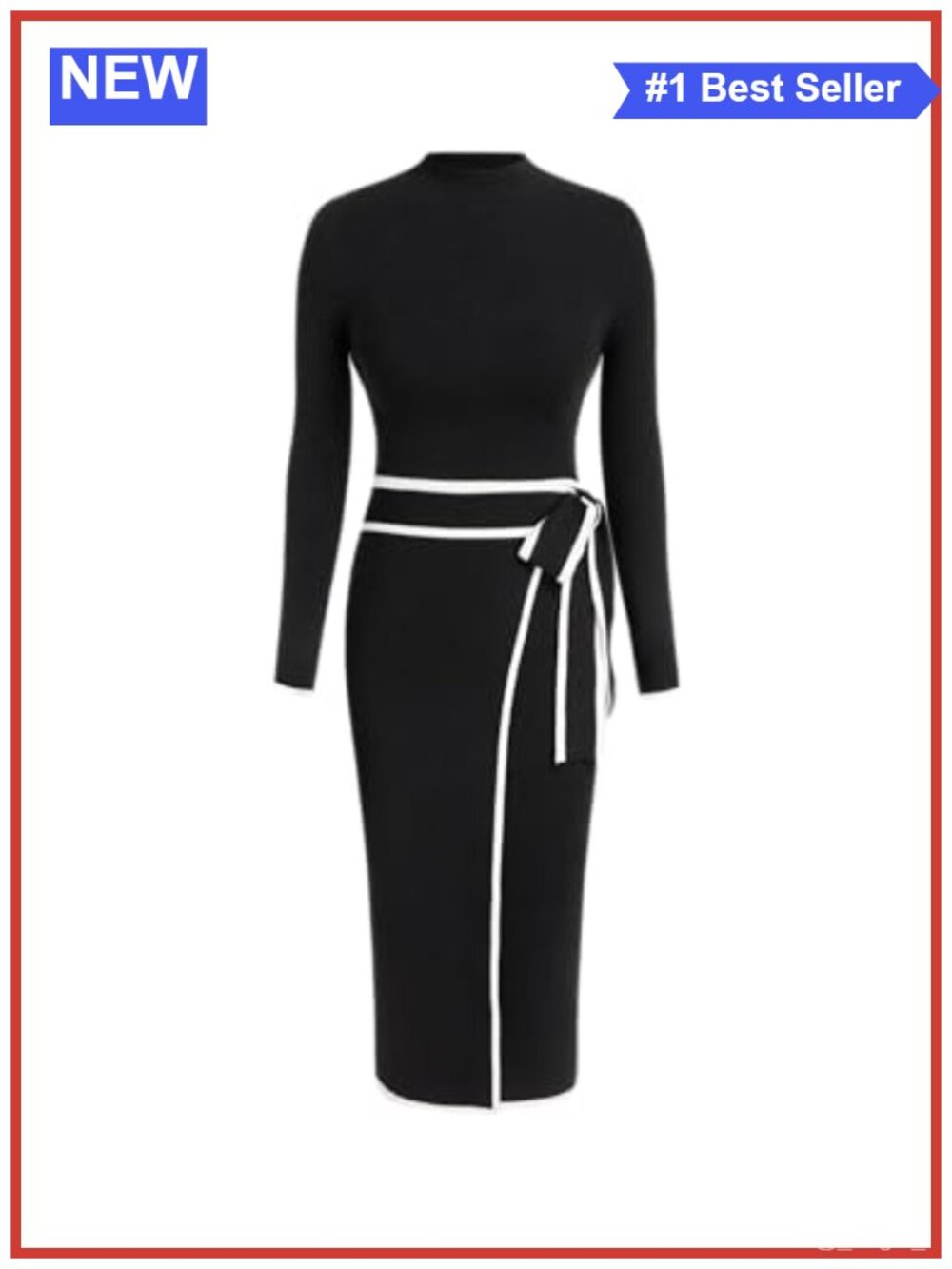Sweater Dress Long Sleeve Mock Turtleneck Midi Knit Belted